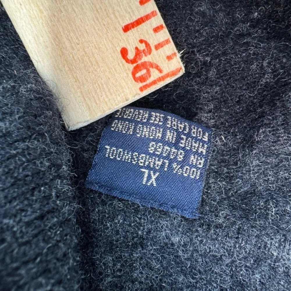 GH Bass & Co Mens XL Lambswool Polo Sweater Charcoal Gray Long Sleeve Knit
